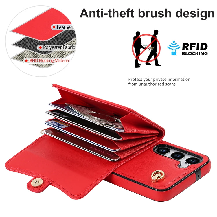 For Samsung Galaxy S23 5G RFID Card Slot Leather Phone Case with Long Lanyard