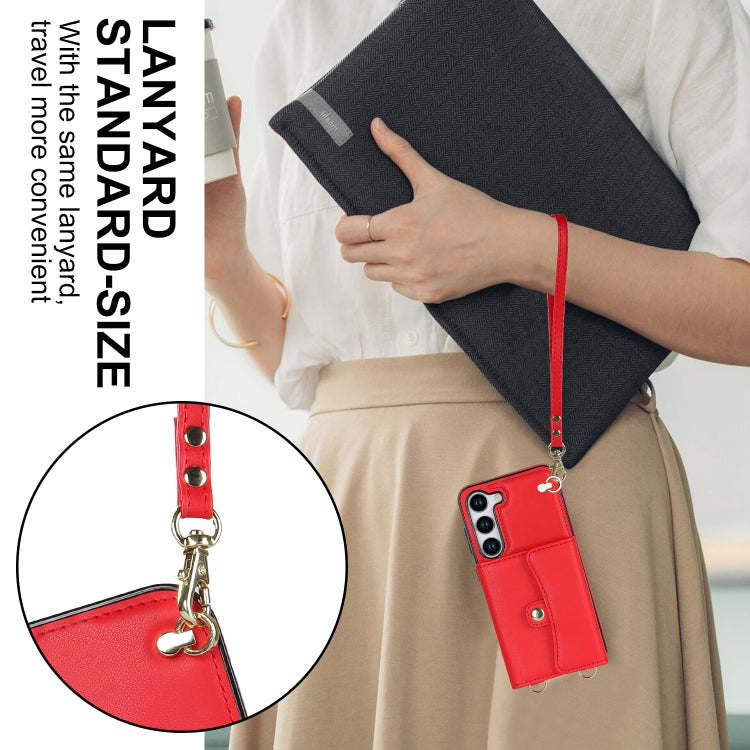 For Samsung Galaxy S23 5G RFID Card Slot Leather Phone Case with Long Lanyard