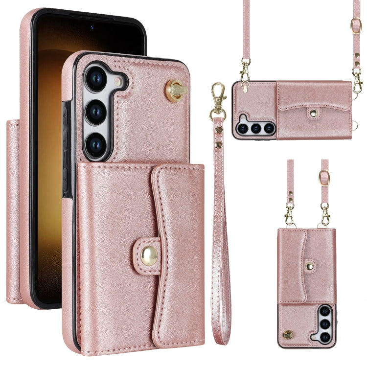 For Samsung Galaxy S23 5G RFID Card Slot Leather Phone Case with Long Lanyard