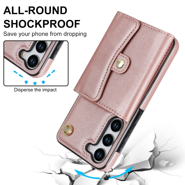 For Samsung Galaxy S23 5G RFID Card Slot Leather Phone Case with Long Lanyard