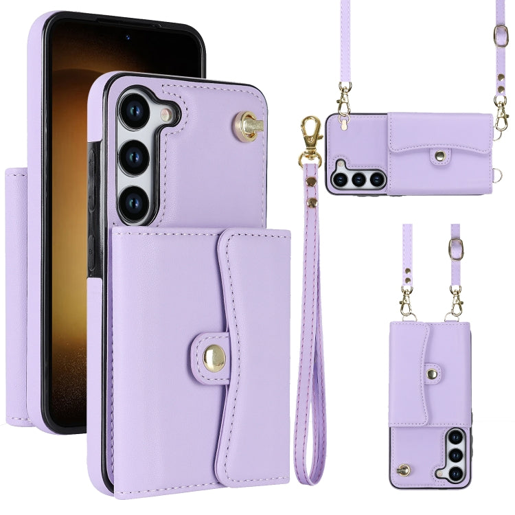 For Samsung Galaxy S23 5G RFID Card Slot Leather Phone Case with Long Lanyard