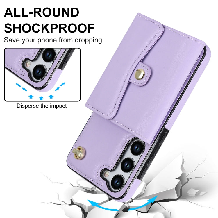 For Samsung Galaxy S23 5G RFID Card Slot Leather Phone Case with Long Lanyard