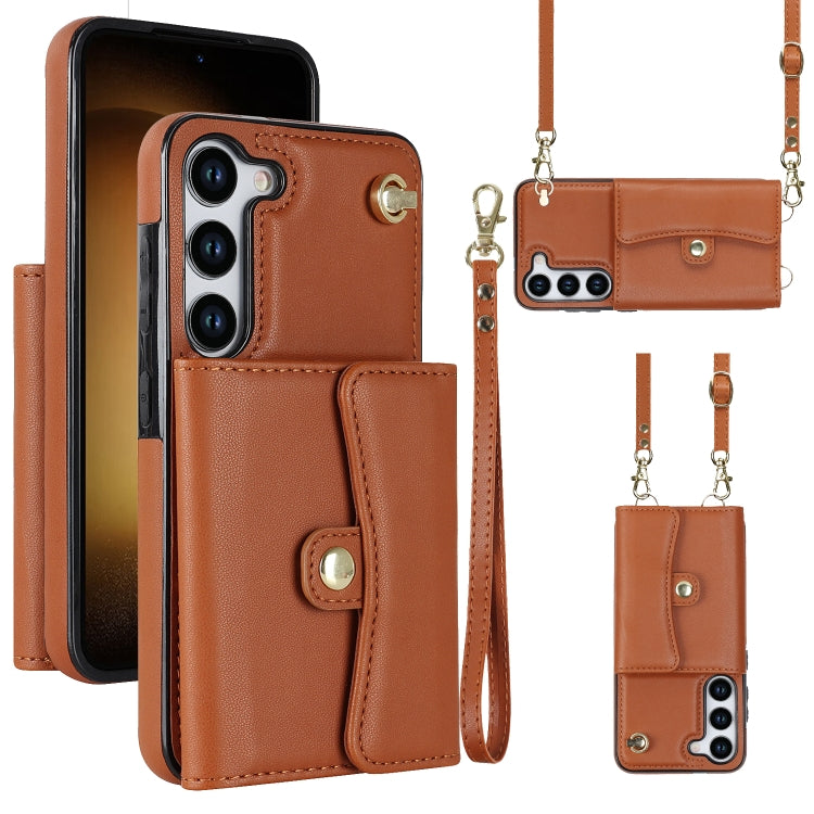 For Samsung Galaxy S23 5G RFID Card Slot Leather Phone Case with Long Lanyard