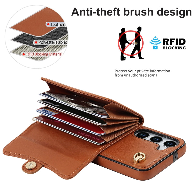For Samsung Galaxy S23 5G RFID Card Slot Leather Phone Case with Long Lanyard