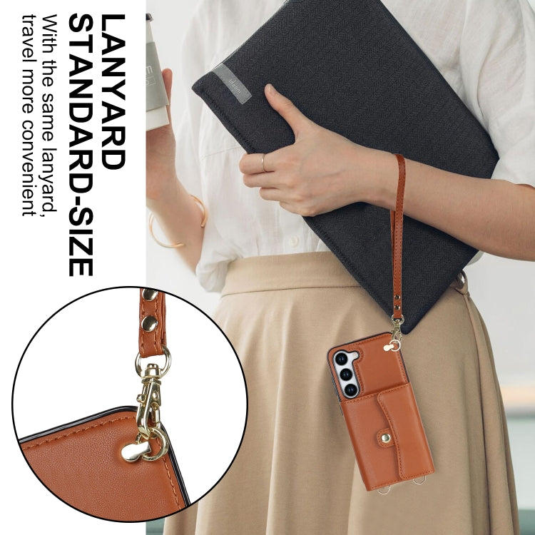 For Samsung Galaxy S23 5G RFID Card Slot Leather Phone Case with Long Lanyard