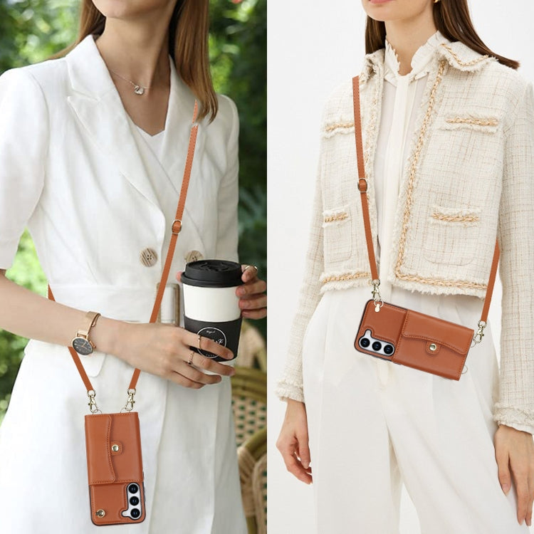 For Samsung Galaxy S23 5G RFID Card Slot Leather Phone Case with Long Lanyard