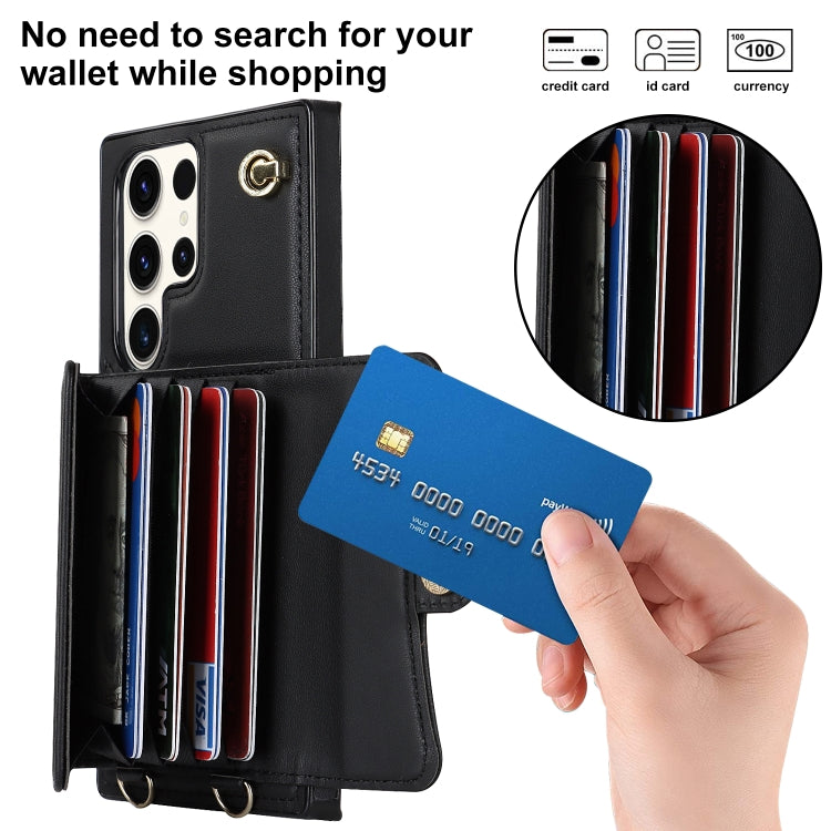 For Samsung Galaxy S23 Ultra 5G RFID Card Slot Leather Phone Case with Long Lanyard