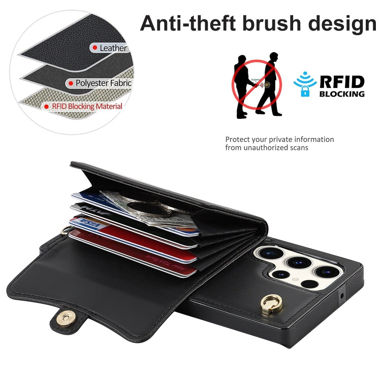 For Samsung Galaxy S23 Ultra 5G RFID Card Slot Leather Phone Case with Long Lanyard