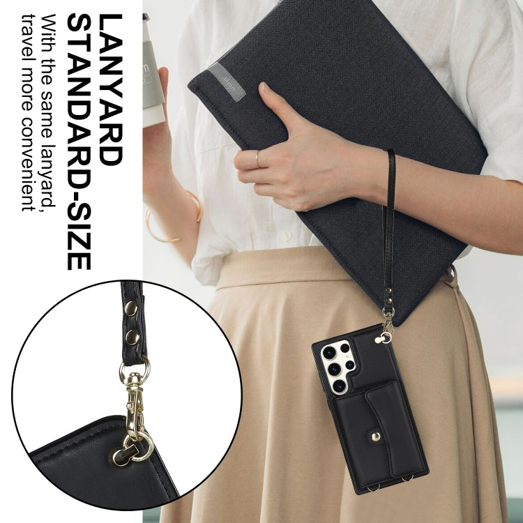 For Samsung Galaxy S23 Ultra 5G RFID Card Slot Leather Phone Case with Long Lanyard