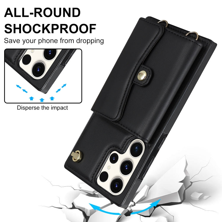 For Samsung Galaxy S23 Ultra 5G RFID Card Slot Leather Phone Case with Long Lanyard