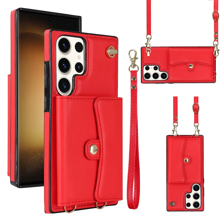 For Samsung Galaxy S23 Ultra 5G RFID Card Slot Leather Phone Case with Long Lanyard
