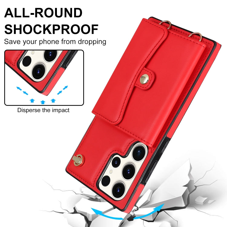 For Samsung Galaxy S23 Ultra 5G RFID Card Slot Leather Phone Case with Long Lanyard