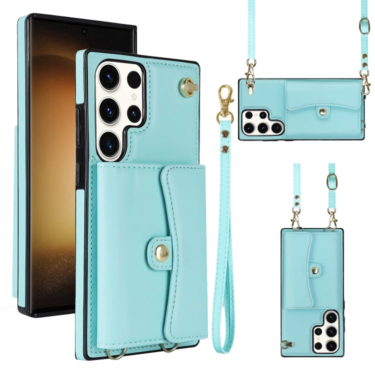 For Samsung Galaxy S23 Ultra 5G RFID Card Slot Leather Phone Case with Long Lanyard