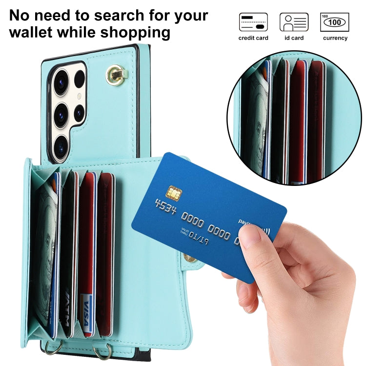 For Samsung Galaxy S23 Ultra 5G RFID Card Slot Leather Phone Case with Long Lanyard