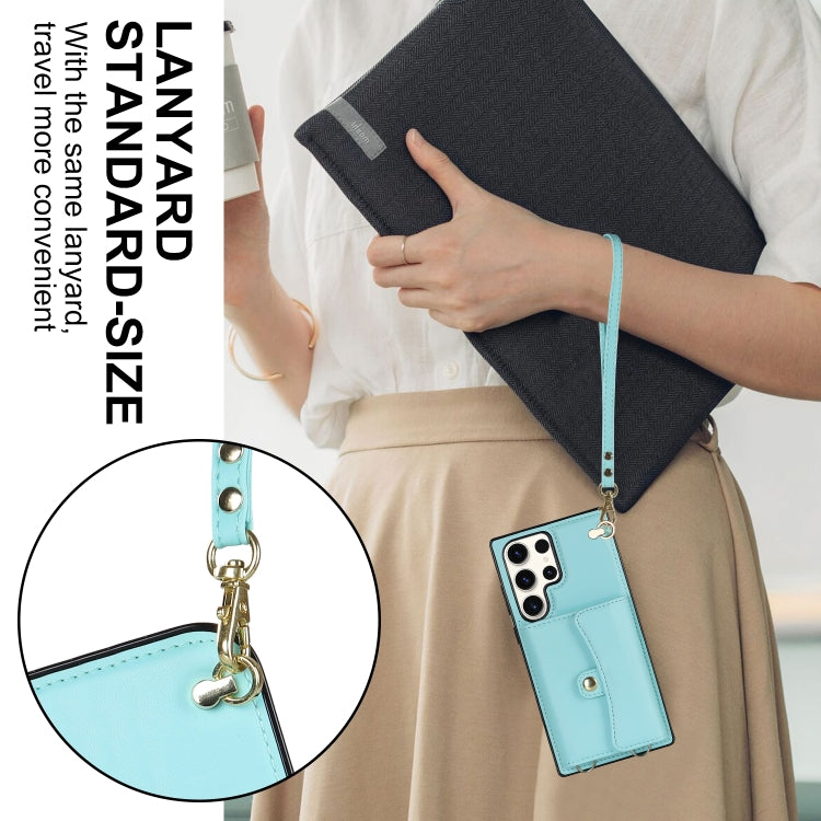 For Samsung Galaxy S23 Ultra 5G RFID Card Slot Leather Phone Case with Long Lanyard