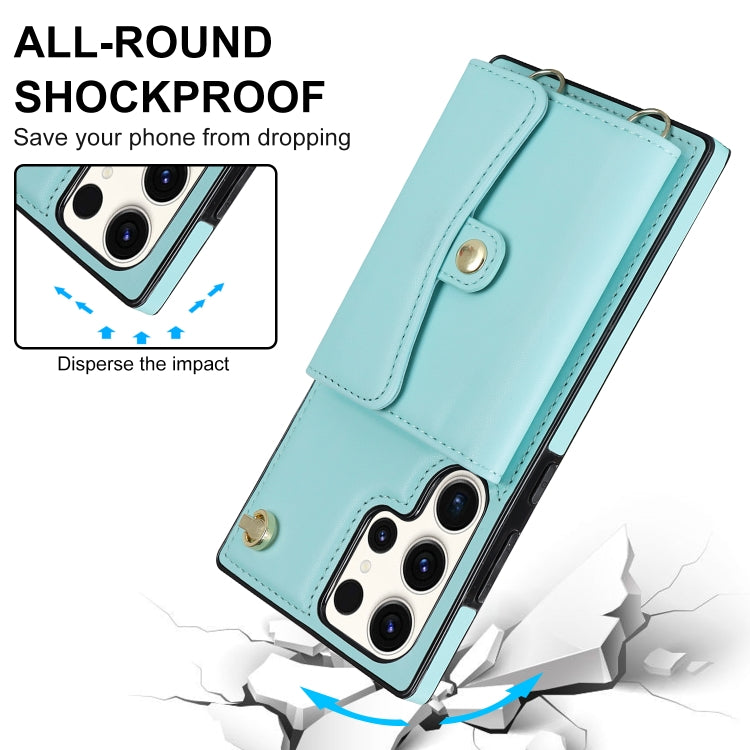 For Samsung Galaxy S23 Ultra 5G RFID Card Slot Leather Phone Case with Long Lanyard