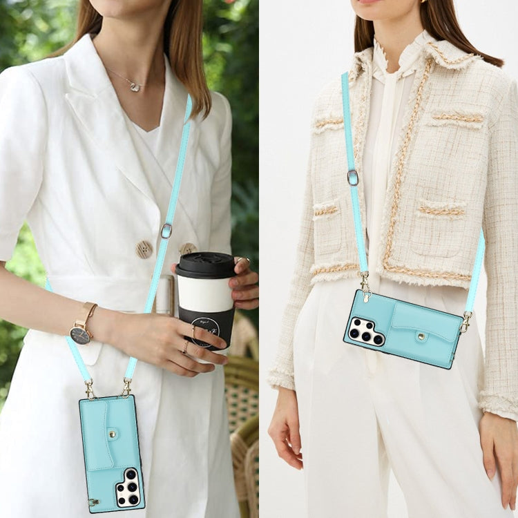 For Samsung Galaxy S23 Ultra 5G RFID Card Slot Leather Phone Case with Long Lanyard