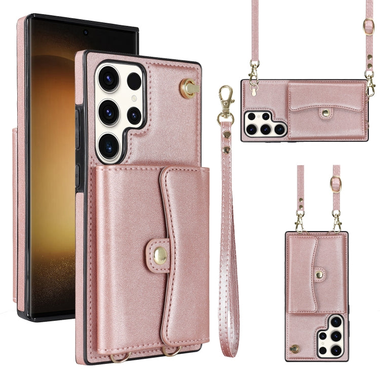 For Samsung Galaxy S23 Ultra 5G RFID Card Slot Leather Phone Case with Long Lanyard