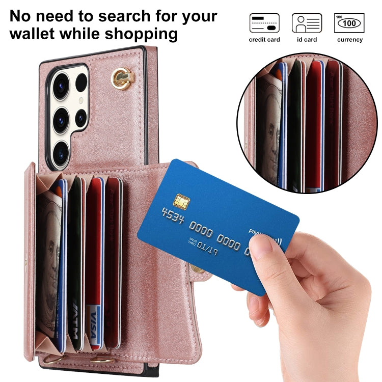 For Samsung Galaxy S23 Ultra 5G RFID Card Slot Leather Phone Case with Long Lanyard