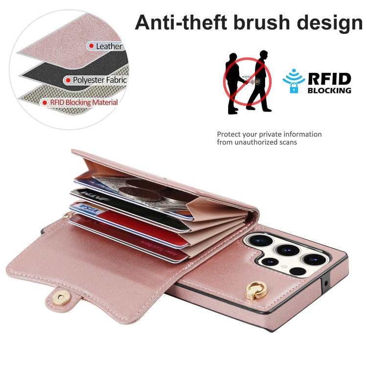 For Samsung Galaxy S23 Ultra 5G RFID Card Slot Leather Phone Case with Long Lanyard