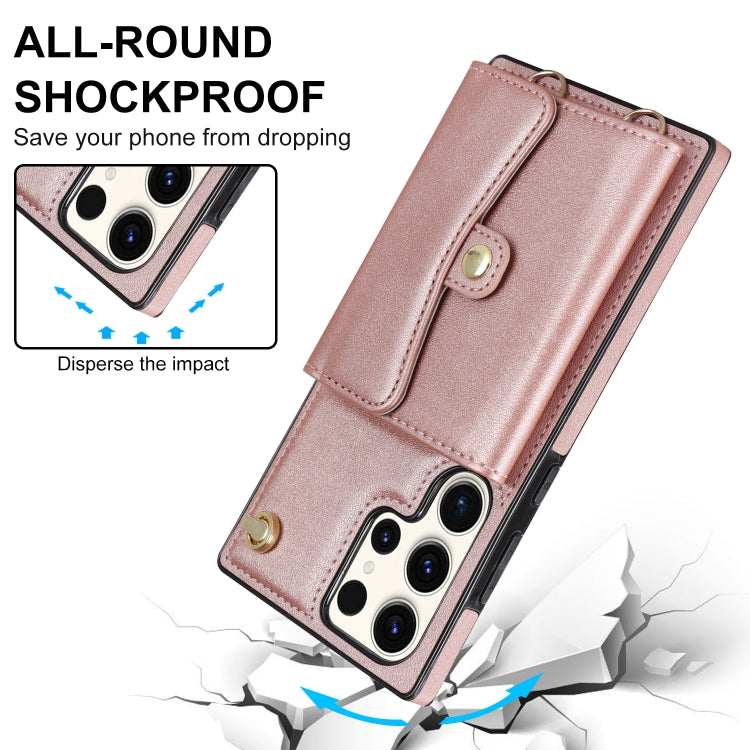 For Samsung Galaxy S23 Ultra 5G RFID Card Slot Leather Phone Case with Long Lanyard