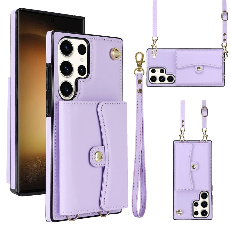 For Samsung Galaxy S23 Ultra 5G RFID Card Slot Leather Phone Case with Long Lanyard