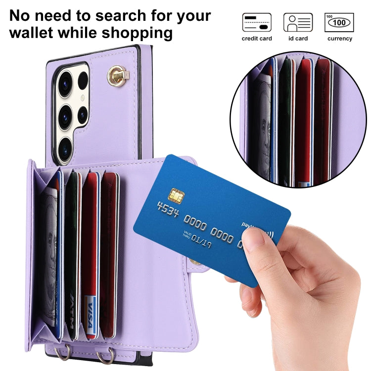 For Samsung Galaxy S23 Ultra 5G RFID Card Slot Leather Phone Case with Long Lanyard