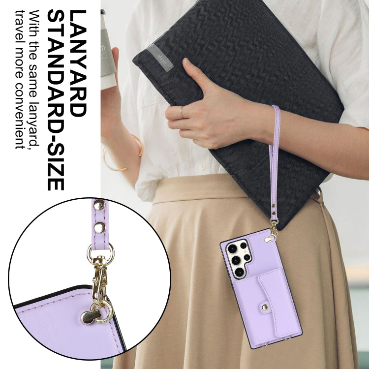 For Samsung Galaxy S23 Ultra 5G RFID Card Slot Leather Phone Case with Long Lanyard