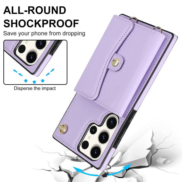 For Samsung Galaxy S23 Ultra 5G RFID Card Slot Leather Phone Case with Long Lanyard