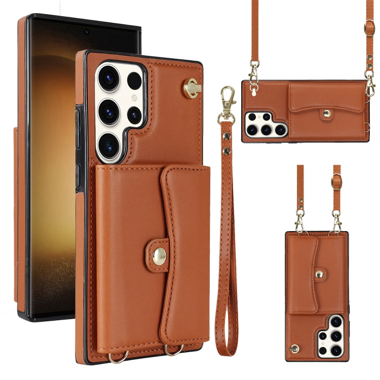 For Samsung Galaxy S23 Ultra 5G RFID Card Slot Leather Phone Case with Long Lanyard