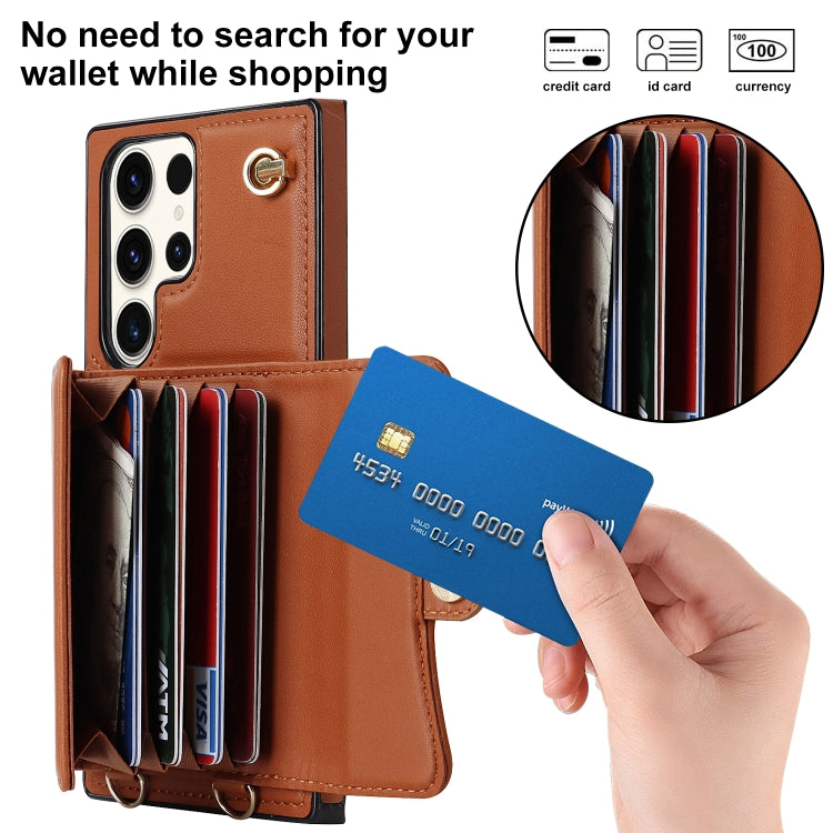For Samsung Galaxy S23 Ultra 5G RFID Card Slot Leather Phone Case with Long Lanyard