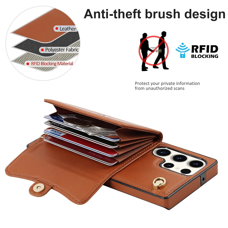 For Samsung Galaxy S23 Ultra 5G RFID Card Slot Leather Phone Case with Long Lanyard