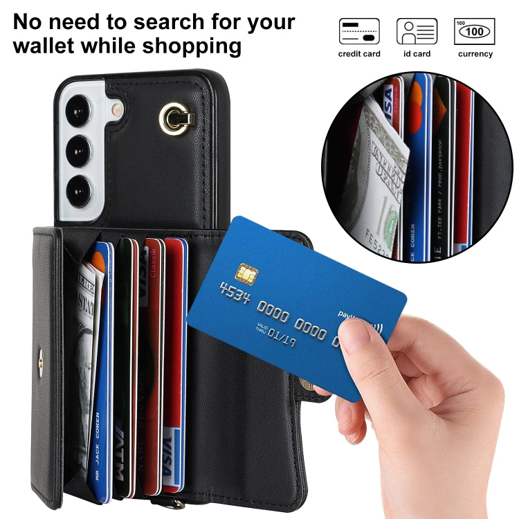 For Samsung Galaxy S22 5G RFID Card Slot Leather Phone Case with Long Lanyard