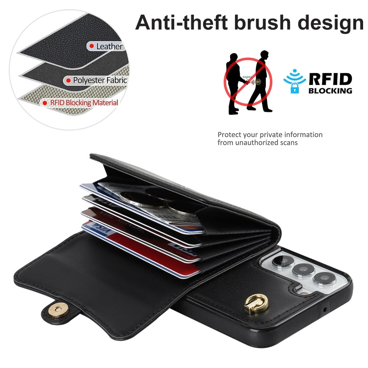 For Samsung Galaxy S22 5G RFID Card Slot Leather Phone Case with Long Lanyard