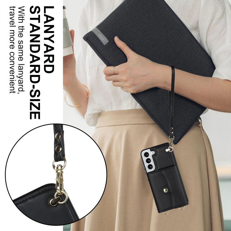 For Samsung Galaxy S22 5G RFID Card Slot Leather Phone Case with Long Lanyard