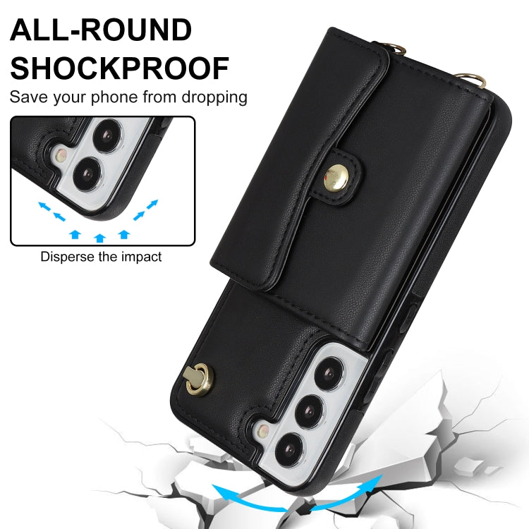 For Samsung Galaxy S22 5G RFID Card Slot Leather Phone Case with Long Lanyard