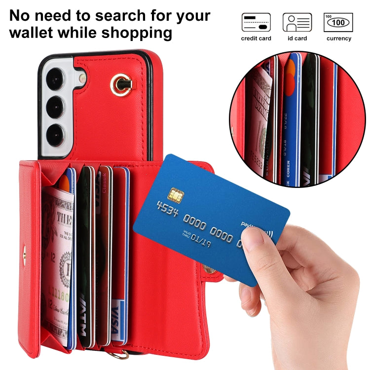 For Samsung Galaxy S22 5G RFID Card Slot Leather Phone Case with Long Lanyard