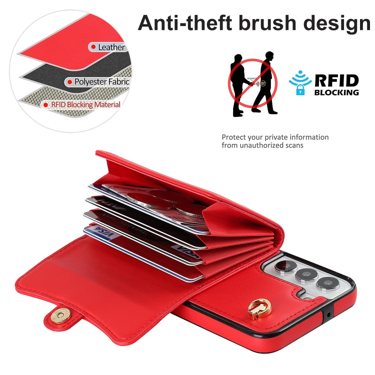 For Samsung Galaxy S22 5G RFID Card Slot Leather Phone Case with Long Lanyard