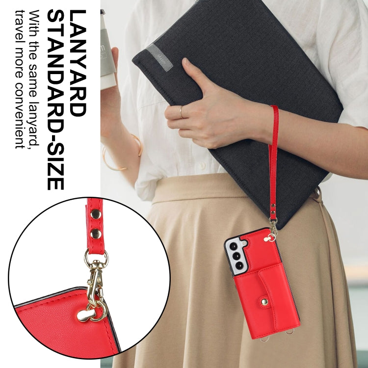 For Samsung Galaxy S22 5G RFID Card Slot Leather Phone Case with Long Lanyard