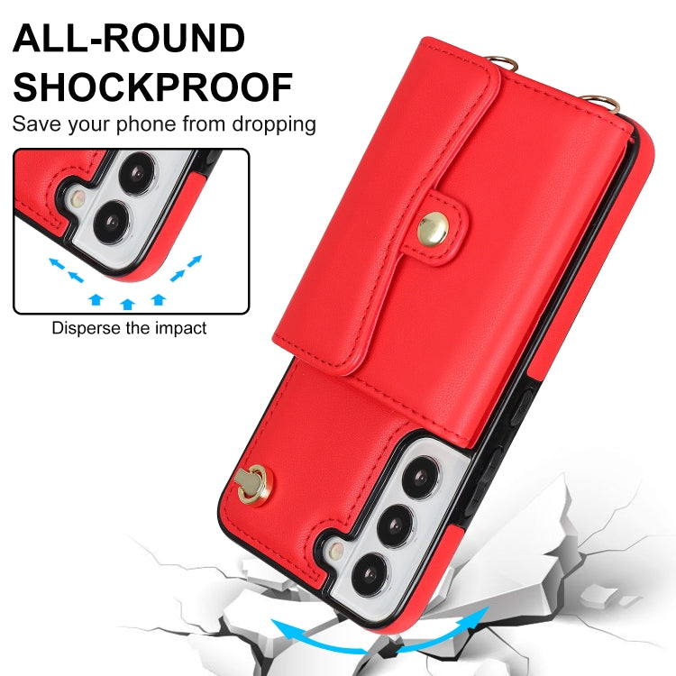 For Samsung Galaxy S22 5G RFID Card Slot Leather Phone Case with Long Lanyard