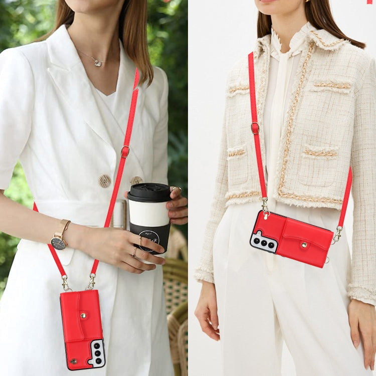 For Samsung Galaxy S22 5G RFID Card Slot Leather Phone Case with Long Lanyard