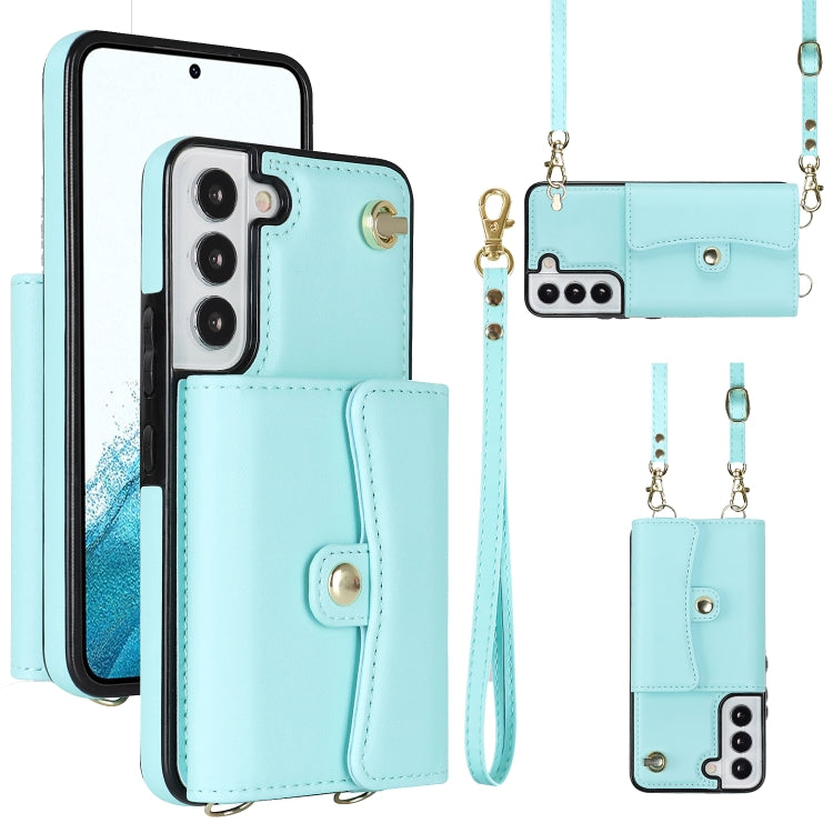 For Samsung Galaxy S22 5G RFID Card Slot Leather Phone Case with Long Lanyard