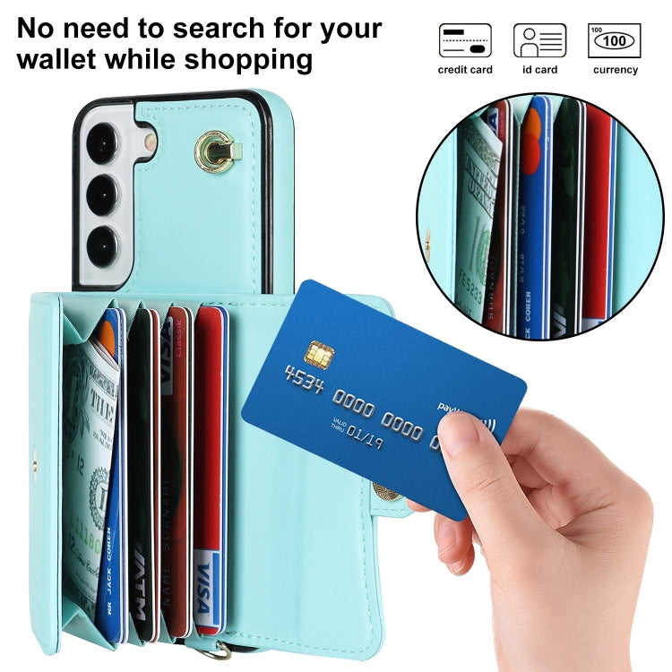 For Samsung Galaxy S22 5G RFID Card Slot Leather Phone Case with Long Lanyard