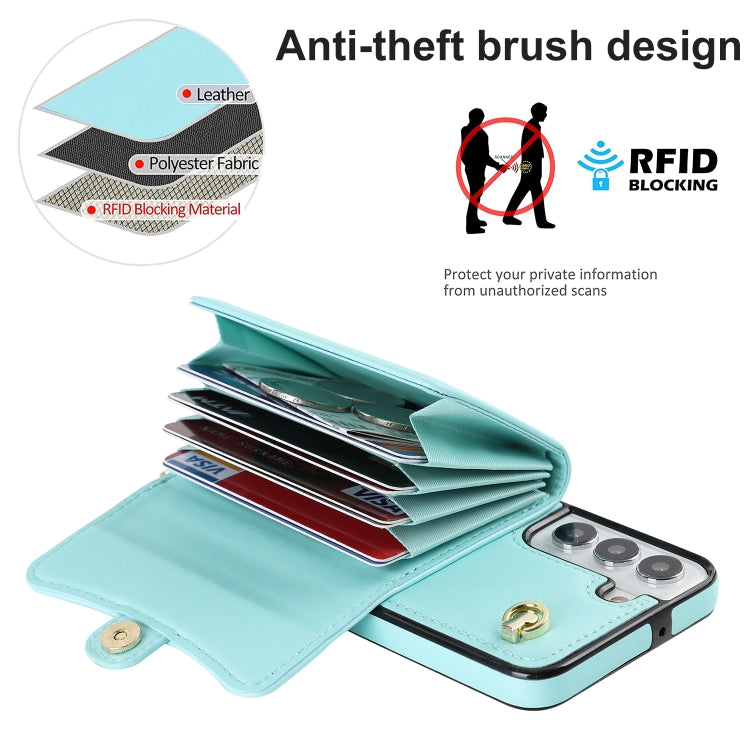For Samsung Galaxy S22 5G RFID Card Slot Leather Phone Case with Long Lanyard
