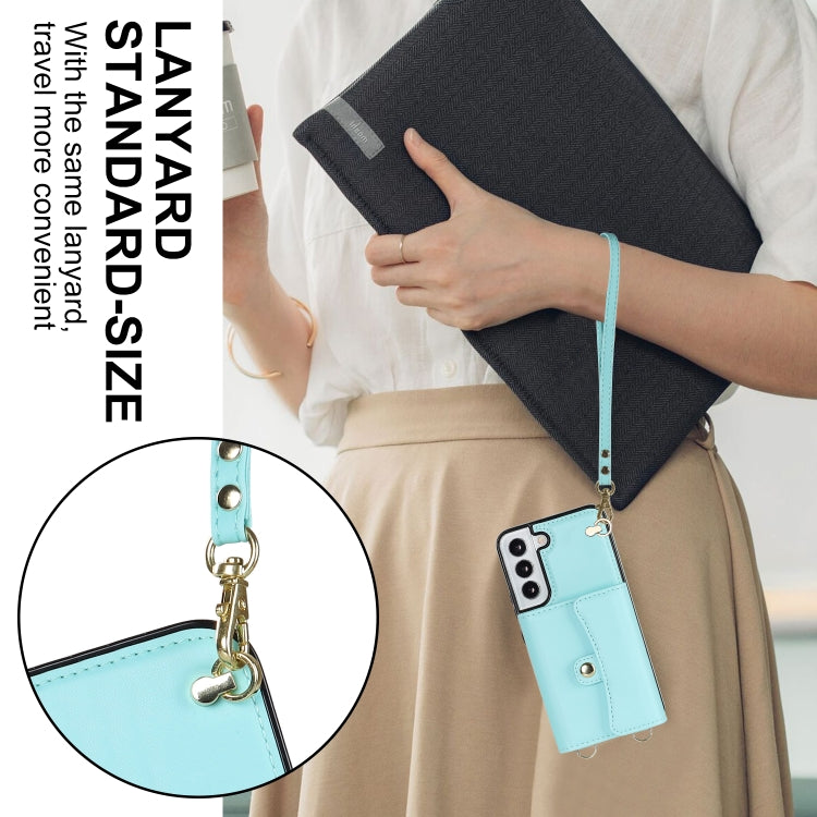 For Samsung Galaxy S22 5G RFID Card Slot Leather Phone Case with Long Lanyard