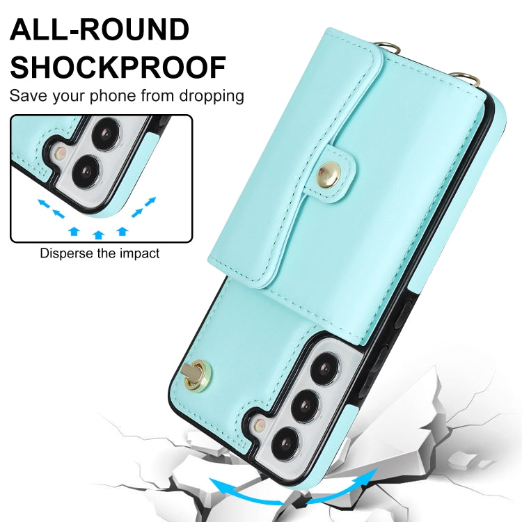 For Samsung Galaxy S22 5G RFID Card Slot Leather Phone Case with Long Lanyard