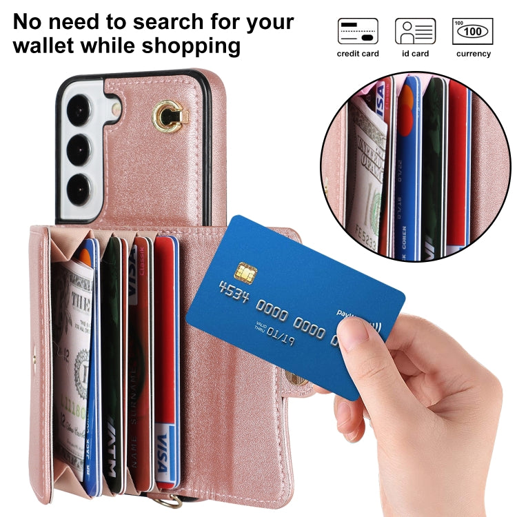 For Samsung Galaxy S22 5G RFID Card Slot Leather Phone Case with Long Lanyard