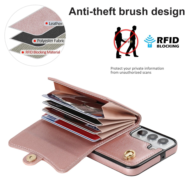 For Samsung Galaxy S22 5G RFID Card Slot Leather Phone Case with Long Lanyard