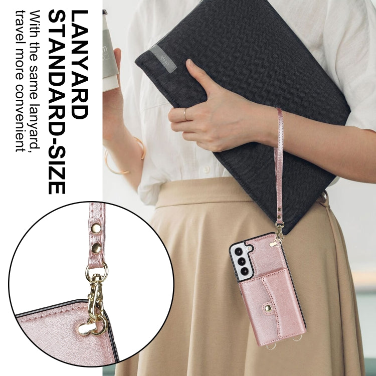 For Samsung Galaxy S22 5G RFID Card Slot Leather Phone Case with Long Lanyard