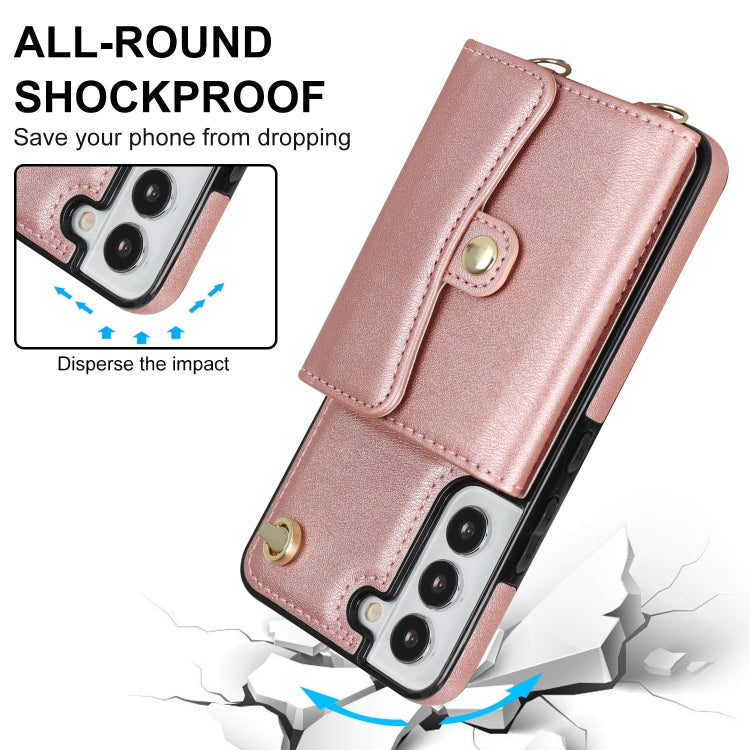 For Samsung Galaxy S22 5G RFID Card Slot Leather Phone Case with Long Lanyard